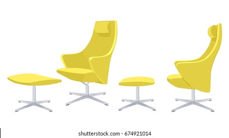 Lounge Chair With Ottoman Yellow Realistic Flat