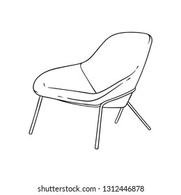 Lounge Chair, Outline Illustration, Isolated Vector