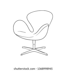 Lounge Chair, Simple Outline Illustration, Isolated Vector