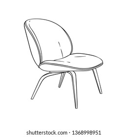 Lounge Chair, Simple Outline Illustration, Isolated Vector