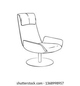 Lounge Chair, Simple Outline Illustration, Isolated Vector