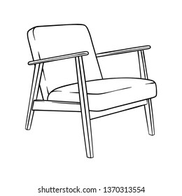 Lounge Chair, Simple Outline Illustration, Isolated Vector