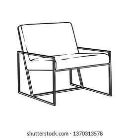 Lounge Chair, Simple Outline Illustration, Isolated Vector