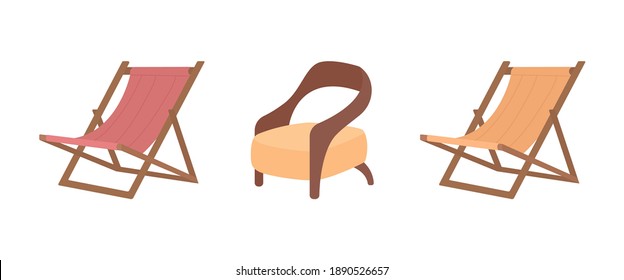 Lounge chairs flat color vector object set. Modern house furniture. Living room furnishing. Home interior decoration isolated cartoon illustration for web graphic design and animation collection