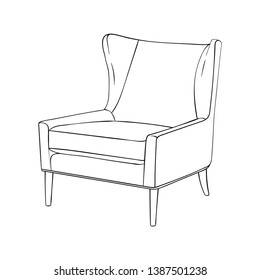 Lounge Chairs, Simple Outline Illustration, Isolated Vector