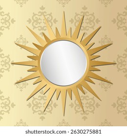 Lounge Elegance, Sun Mirror on a Gold Patterned Wall
