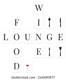 Lounge, food and wine, vector. Wall art, A4. Scandinavian minimalist poster design, vector. Printable wall art design.