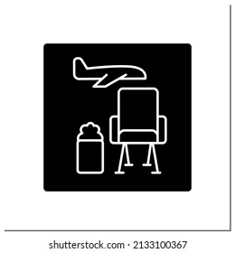 Icono de glifo de salón. Sala de espera.Puntero. Lugares cómodos y relajados con sillones, aseos y refrescos. Concepto de terminal del aeropuerto.Señal plana rellenada. Ilustración vectorial de silueta aislada