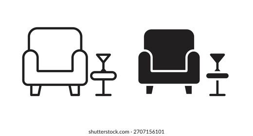 Icono de salón en un diseño de Vector de trazo negro y versión sólida plana sobre fondo blanco