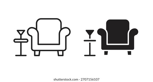 Lounge icon in a black stroke vector design and flat solid version on white background