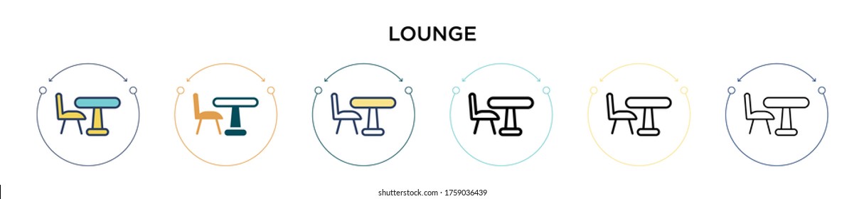 Lounge icon in filled, thin line, outline and stroke style. Vector illustration of two colored and black lounge vector icons designs can be used for mobile, ui, web