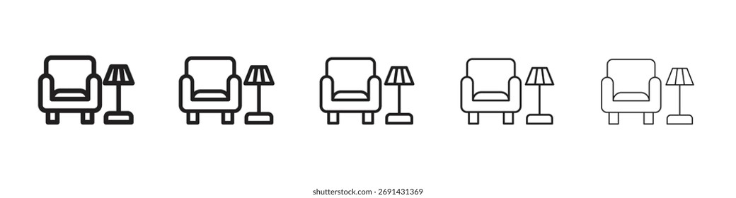 Lounge-Symbol, Umriss, Vektorlogo-Illustration, lineares Piktogramm einzeln