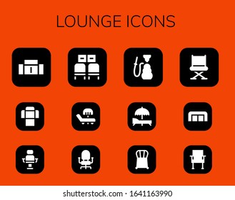 lounge icon set. 12 filled lounge icons. Included Sofa, Armchair, Waiting room, Sunbed, Chair, Hookah icons