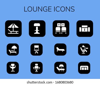 conjunto de iconos de salón. 12 iconos llenos de salón. Incluidos Sombrillas, Silla, Stool, Sillón, Sala de espera, Sillón, Iconos Sofá