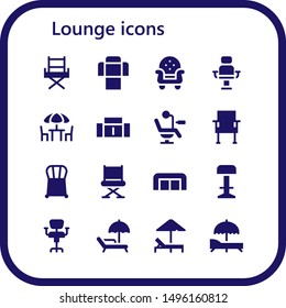 lounge icon set. 16 filled lounge icons.  Simple modern icons about  - Chair, Sofa, Armchair, Chairs, Stool, Sunbed