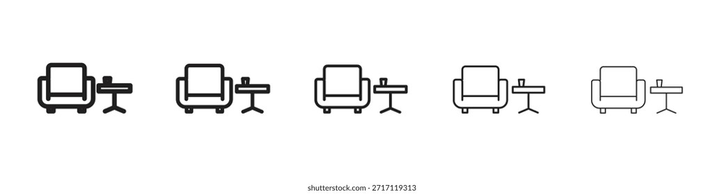Lounge icon symbol in thin line, Black outline and stroke style