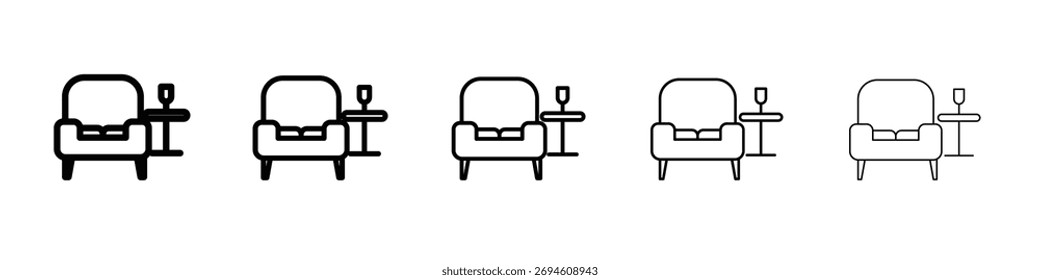 Lounge icon symbols set. Editable stroke collection.