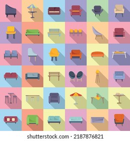 Lounge icons set flat vector. Business sofa. Office zone