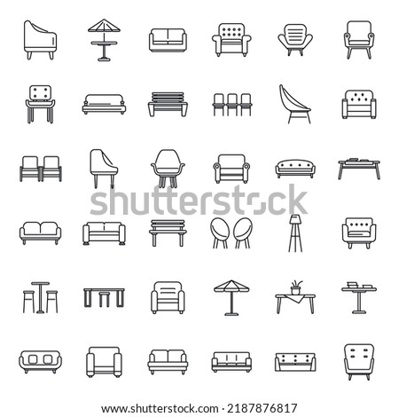 Lounge icons set outline vector. Business sofa. Office zone