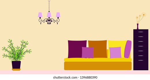 Lounge Interior in Fusion or Eclectic Style - Cozy Atmosphere for Rest and Relaxation - Vector Illustration 
