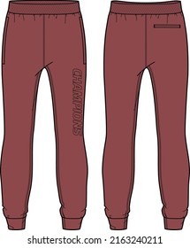Lounge Jogger bottom Pants design flat sketch vector illustration, Track pants concept with front and back view, Sweatpants for running, jogging, fitness, and active wear pants design.