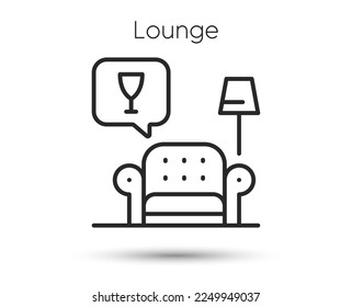 Lounge line icon. Luxury relax place sign. Wine glass symbol. Illustration for web and mobile app. Line style airport lounge icon. Editable stroke relax chair. Vector illustration