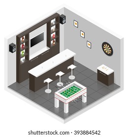 Lounge For Men Room Isometric Icon Set Vector Graphic Illustration