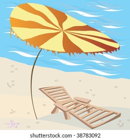 Lounge on the beach, vector summer scene