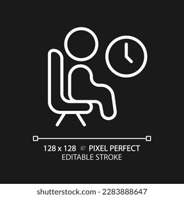 Lounge pixel perfect white linear icon for dark theme. Place to rest in public center. Comfortable space for chilling. Thin line illustration. Isolated symbol for night mode. Editable stroke