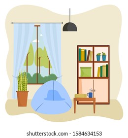 THE LOUNGE WITH PLANT, COFFEE TABLE, HOME DECORATION, COZY ROOM WITH BEAN BAG
