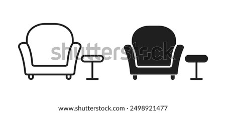 lounge sofa icon airpot sofa and small table outline black vector design