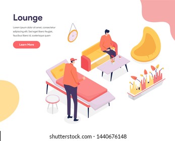 Lounge Space Illustration Concept. Isometric design concept of web page design for website and mobile website.Vector illustration