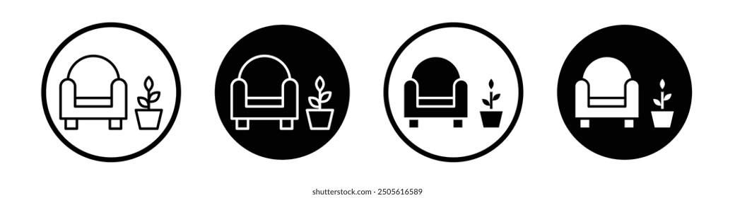 Lounge vector icon set black filled and outlined style.
