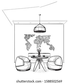 lounge zone interior office sketch