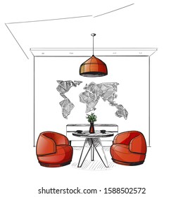 lounge zone interior office sketch