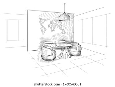 lounge zone interior office sketch