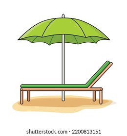 Lounge,Chaise lounge, chair, beach chaise lounge with umbrella, sunshade, chair, bench in the beach,chaise lounge vector logo design icon illustration 
