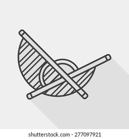Lounger Beach Sun bed Chair flat icon with long shadow, line icon