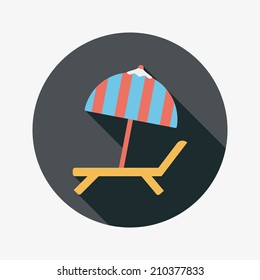 Lounger Beach Sunbed Chair flat icon with long shadow