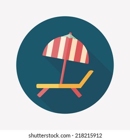 Lounger Beach Sunbed Chair flat icon with long shadow