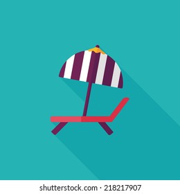 Lounger Beach Sunbed Chair flat icon with long shadow