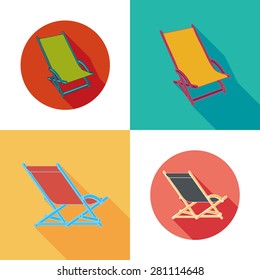 Lounger Beach Sunbed Chairs flat icons set