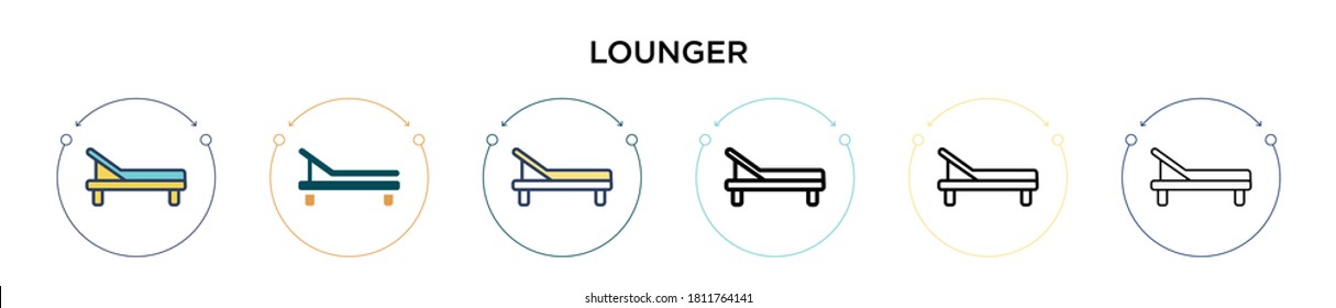 Lounger icon in filled, thin line, outline and stroke style. Vector illustration of two colored and black lounger vector icons designs can be used for mobile, ui, web