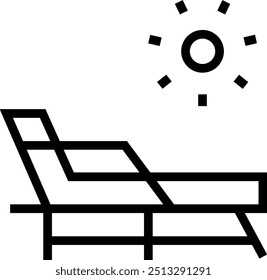 Icono de la tumbona. Diseño de estilo lineal delgado aislado sobre fondo blanco