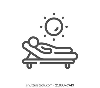 Lounger line icon. Beach sunbed sign. Summer vacation symbol. Quality design element. Linear style lounger icon. Editable stroke. Vector