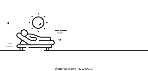 Lounger line icon. Beach sunbed sign. Summer vacation symbol. Minimal line illustration background. Lounger line icon pattern banner. White web template concept. Vector