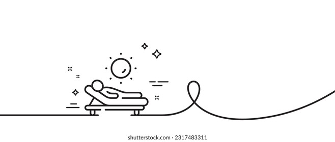 Lounger line icon. Continuous one line with curl. Beach sunbed sign. Summer vacation symbol. Lounger single outline ribbon. Loop curve pattern. Vector