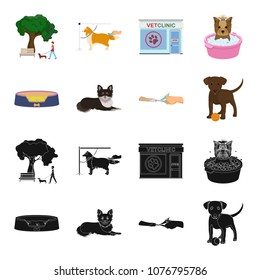 Lounger for a pet, clipping of claws in a vet clinic, lying dog, puppy with a ball. Vet clinic and pet,dog care set collection icons in black,cartoon style vector symbol stock illustration web.