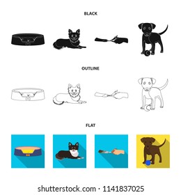 Lounger for a pet, clipping of claws in a vet clinic, lying dog, puppy with a ball. Vet clinic and pet,dog care set collection icons in black,flat,outline style vector symbol stock illustration web.