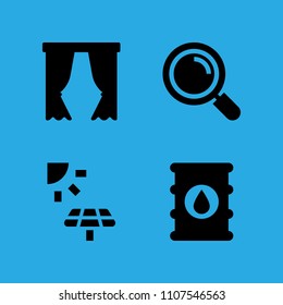 loupe, barrel, curtains and solar panel icons vector in sample icon set for web and graphic design
